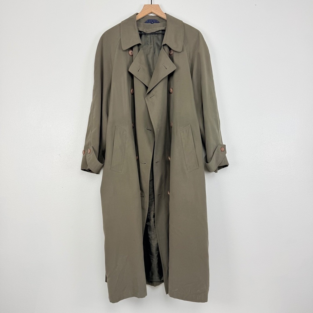 Chaps Ralph Lauren Mens Trench Coat 40 S Olive Double Breasted Belted NO LINER